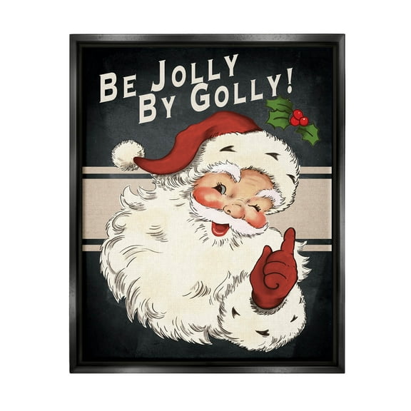 Be Jolly By Golly Vintage Christmas Santa Holiday Graphic Art Jet Black Framed Art Print Wall Art