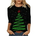 thumbnail image 2 of Women's Christmas Tops 3/4 Sleeve,Womens Christmas Tree Print Long Sleeve Shirts 3/4 Sleeve Tops Mid Length Tee Shirts Crewneck Casual T-Shirt Loose Blouse, 2 of 5