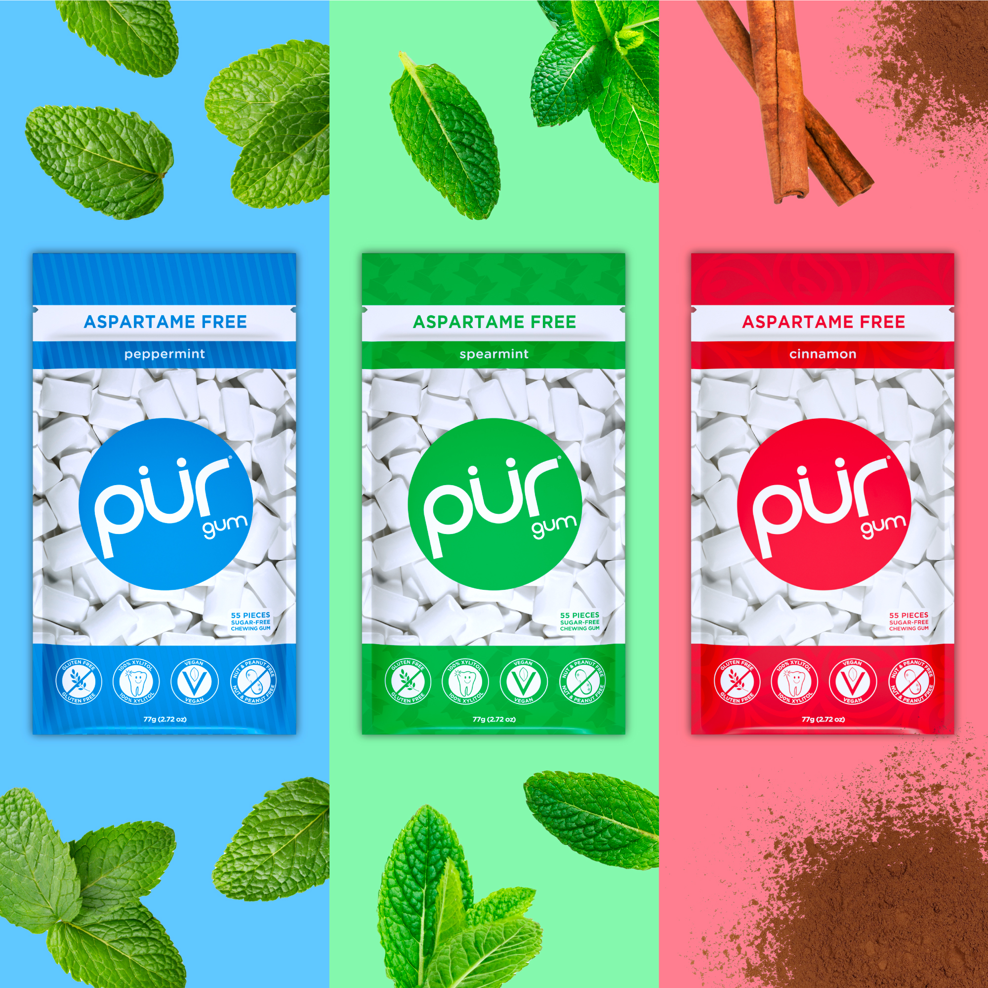 PUR Gum Variety Pack, Sugar Free, 3 Bags of 55 photo 3