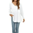 thumbnail image 2 of Seyurigaoka Women's V Neck Puff Long Sleeve Tunic Tops Casual Solid Color Smocked Cuffs Pleated Flare Babydoll Flowy Blouses Shirts, 2 of 7