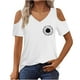 thumbnail image 1 of Algodón Fuera Del Hombro Tops para la Impresión de las Mujeres Manga Corta V-Cuello Blusa, Top de Algodón de Imitación de Moda, 1 of 5