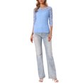 thumbnail image 2 of INSPIRE CHIC Women's Floral Lace Top 3/4 Sleeve Crew Neck Blouse S Sky Blue, 2 of 6