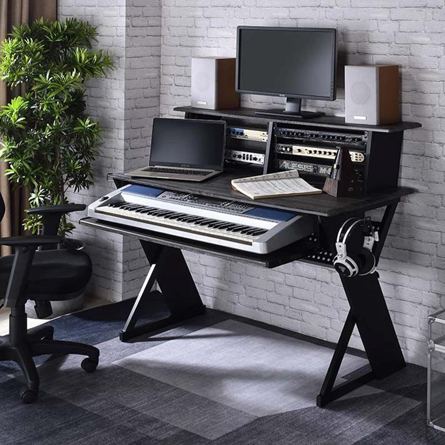 Music Desk - Black Finish - Adjustable Height - Sheet Music Stand - Home Stock