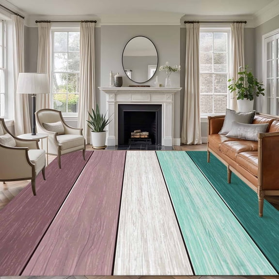 Large Area Rugs for Living Room Bedroom, Purple Green Wood Grain 5'x8' Rug Washable Carpet Runner Indoor Outdoor, Rustic Retro Wooden Plank Non Slip Floor Mats Rug for Kitchen, Bathroom