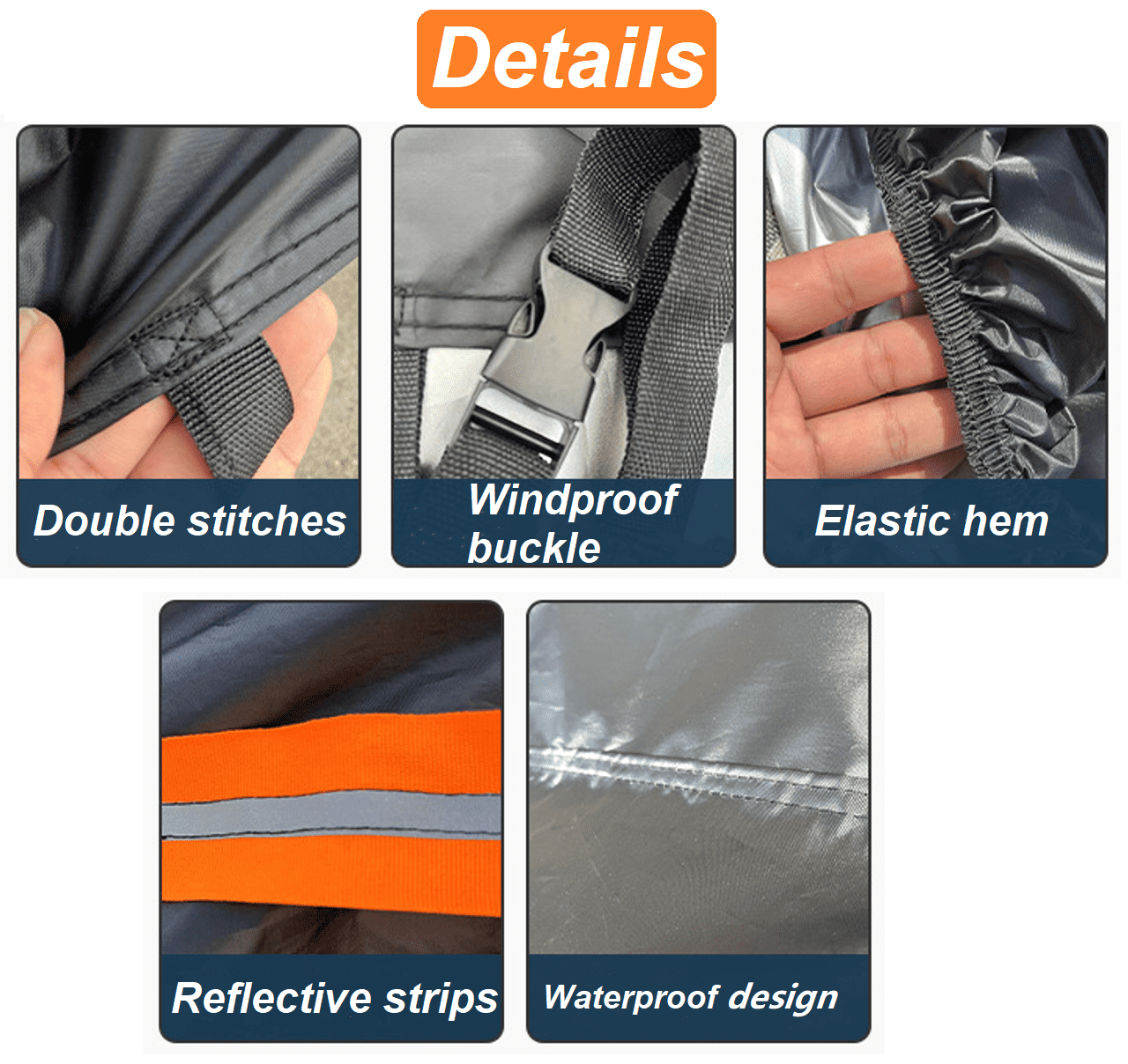 Universal Motorcycle Cover Waterproof Outdoor All Season Protection with Reflective Strips and Lockholes, Sze M, 79x35x39 inch