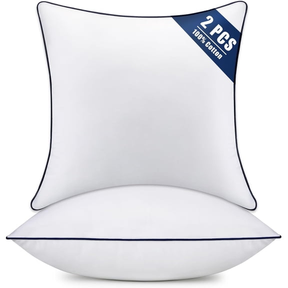 Trow Pillow Inserts Set of 2-Fluffy Square Cusions wit 100% Cotton Coers-Decoratie Wite Pillow Fillers for Sofa, Bed, Couc, Liing Room, Indoor otel Pillows (24x24 Inc (Pack of 2)-Blue Edge)
