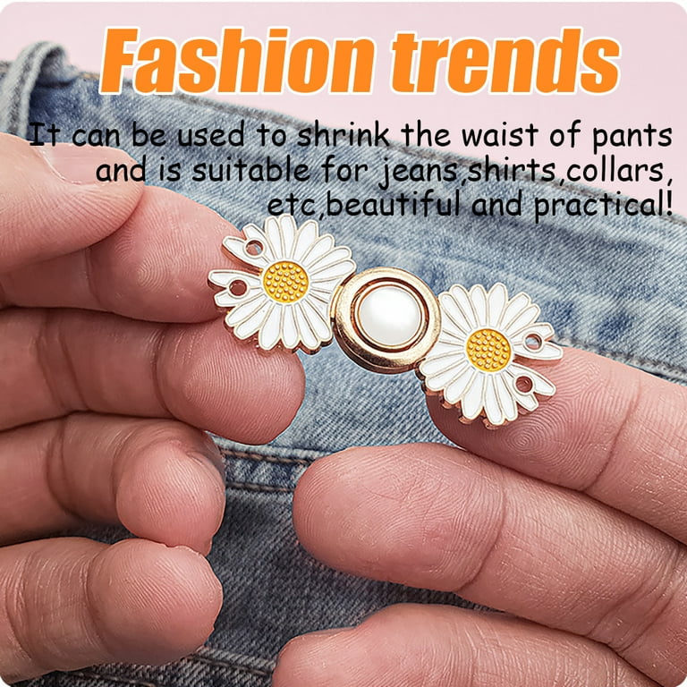 4pcs Pant Waist Tightener, Daisy Jeans Waist Button Pin Pants Clips Waist  Buckle Adjuster Buttons for Loose Jeans Pants Skirts No Sew and No Tools