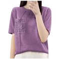 thumbnail image 2 of Guzom Fashion Womens Casual Solid Color Knit Short Sleeve Round - Neck Blouse for Everyday Wear,Purple,Size 2XL, 2 of 3