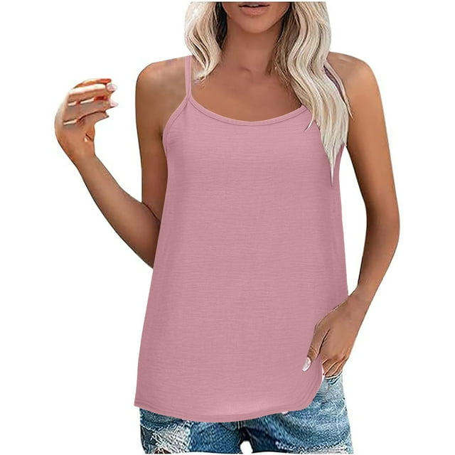 AherBiu Débardeurs pour Femmes Décontractés Couleur Unie Col Rond Sans Manches Bretelles Spaghetti Réglables Camisole Ample