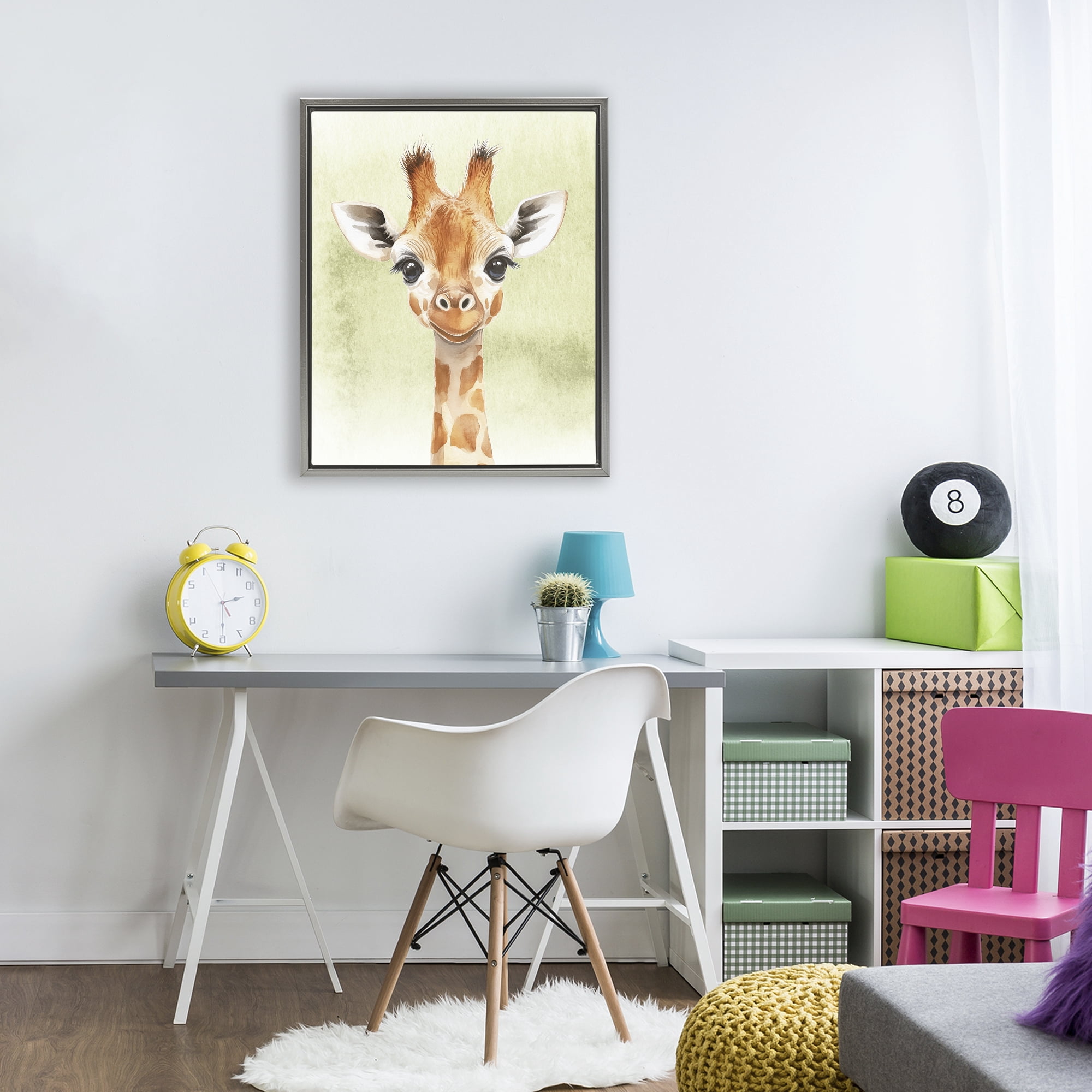 Stupell Industries Jungle Friends Baby Giraffe Gray Framed Floater Canvas Wall Art, design by Christine Simpson Art