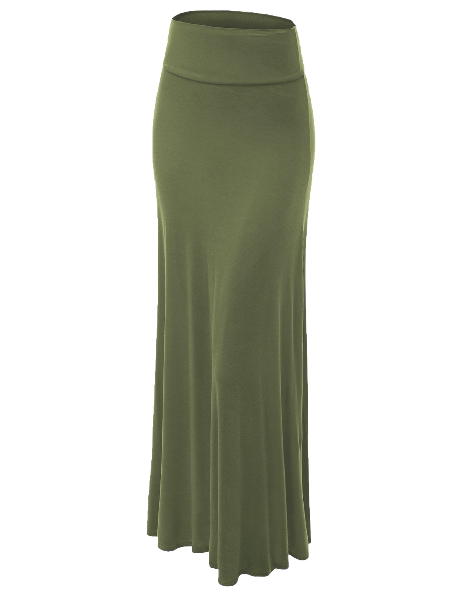 Made by Johnny Women's Fold-Over Maxi Skirt L OLIVE - Walmart.com