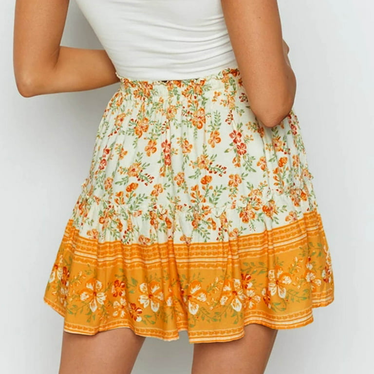 Gubotare Skirts for Women Women's Elastic Waist High Split Wrap Flowy Long Maxi Skirt,Orange XL