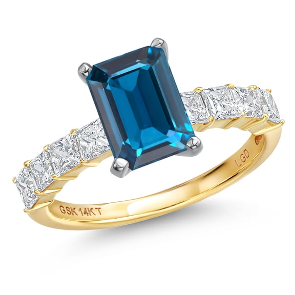 Gem Stone King 14K White And Yellow Gold London Blue Topaz and Lab Grown Diamond Engagement Ring for Women | 4.96 Cttw | Octagon 10X8MM | Gemstone November Birthstone | Size 6