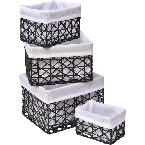 Paper Rope Storage Utilities Baskets Totes Set of 4 Black