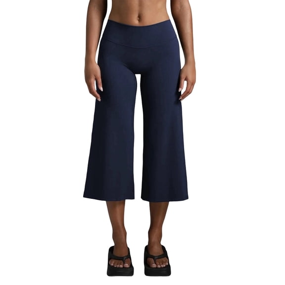 RUTAYY Women's Pants Casual High Waist Workout Straight Wide Leg Solid Color Stretchy Yoga Running Gym Capri Bottoms Beach Vacation Trousers