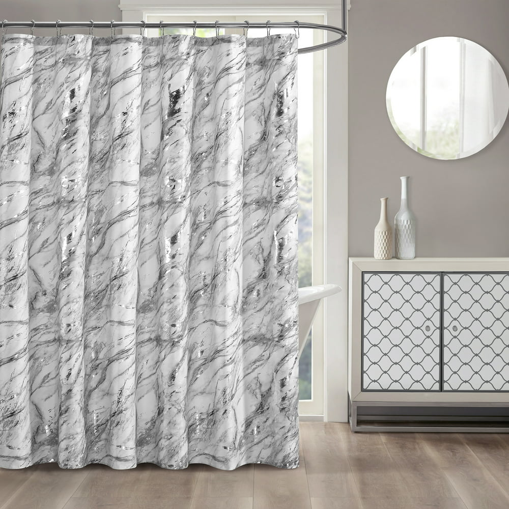 Mainstays Metallic Marble Printed 70" x 72" Fabric Shower Curtain