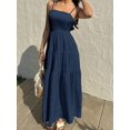 thumbnail image 4 of Navy Blue Textured Tiered Camisole Maxi Dress, Sleeveless, Loose Fit, Vacation Style, 4 of 6