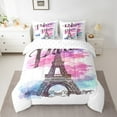thumbnail image 2 of Manfei Romance Paris Bedding King Size,French Eiffel Tower Comforter Sets with Sheets,Colorful Splashing Ink Bedding Sets King Size For Women Girls,Super Cozy Room Decoration Reversible,7pcs, 2 of 7
