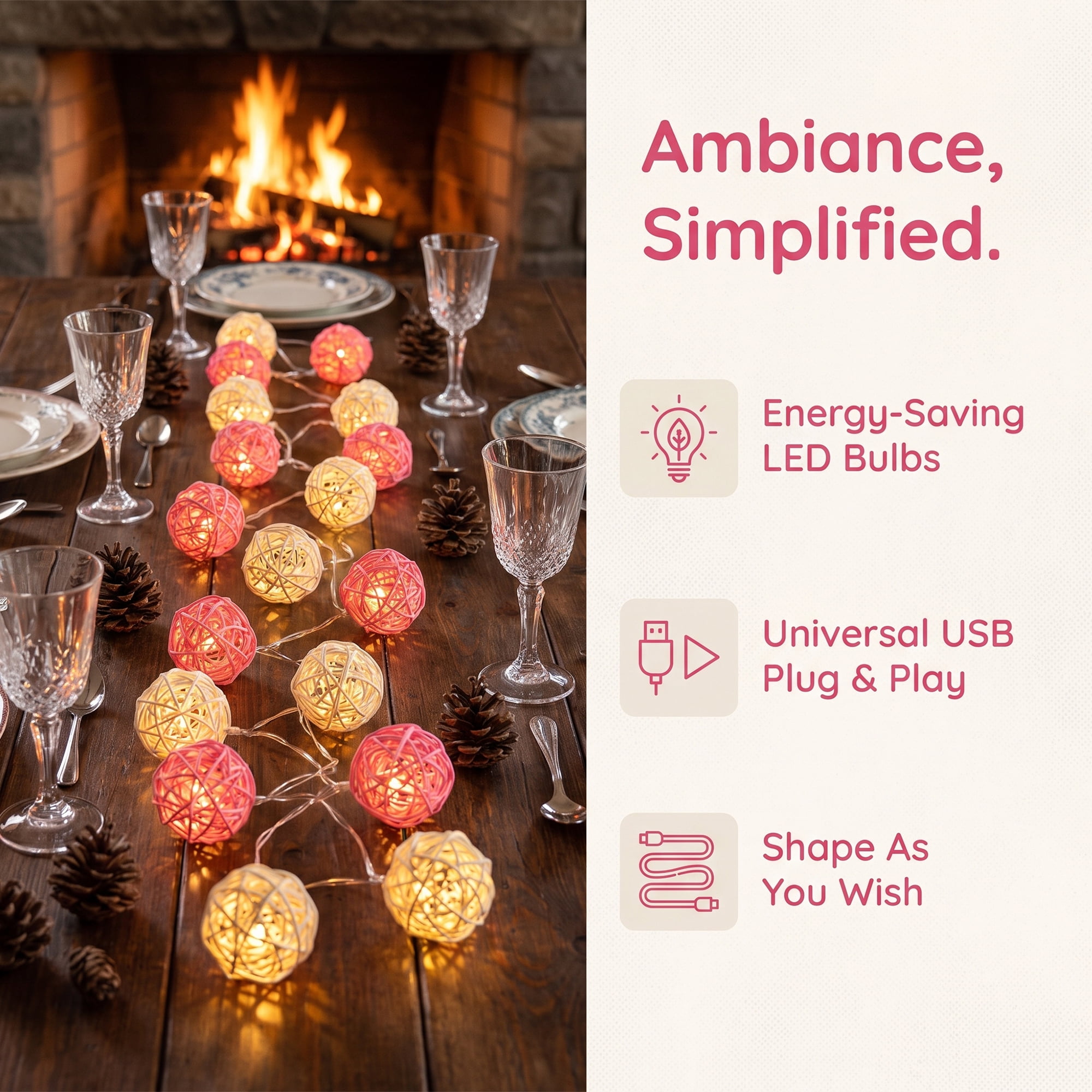 Unique Bargains Lights for Home Use with Flexible Design 9.8 ft Pink USB Powered