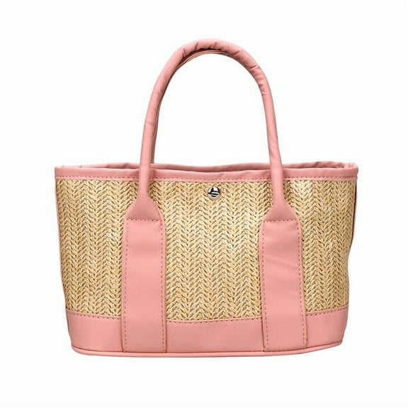 Women's straw bag Summer beach tote bag Hand woven shoulder bag tote bag, patchwork color for more personality, shopping, travel, commuting