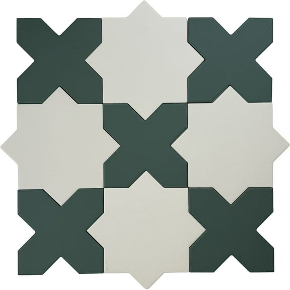Seville Pure White 7" Star with Sage Green 5" Cross Matte Porcelain Wall and Floor Tile (10.62 sq ft/case) - 68 Pack