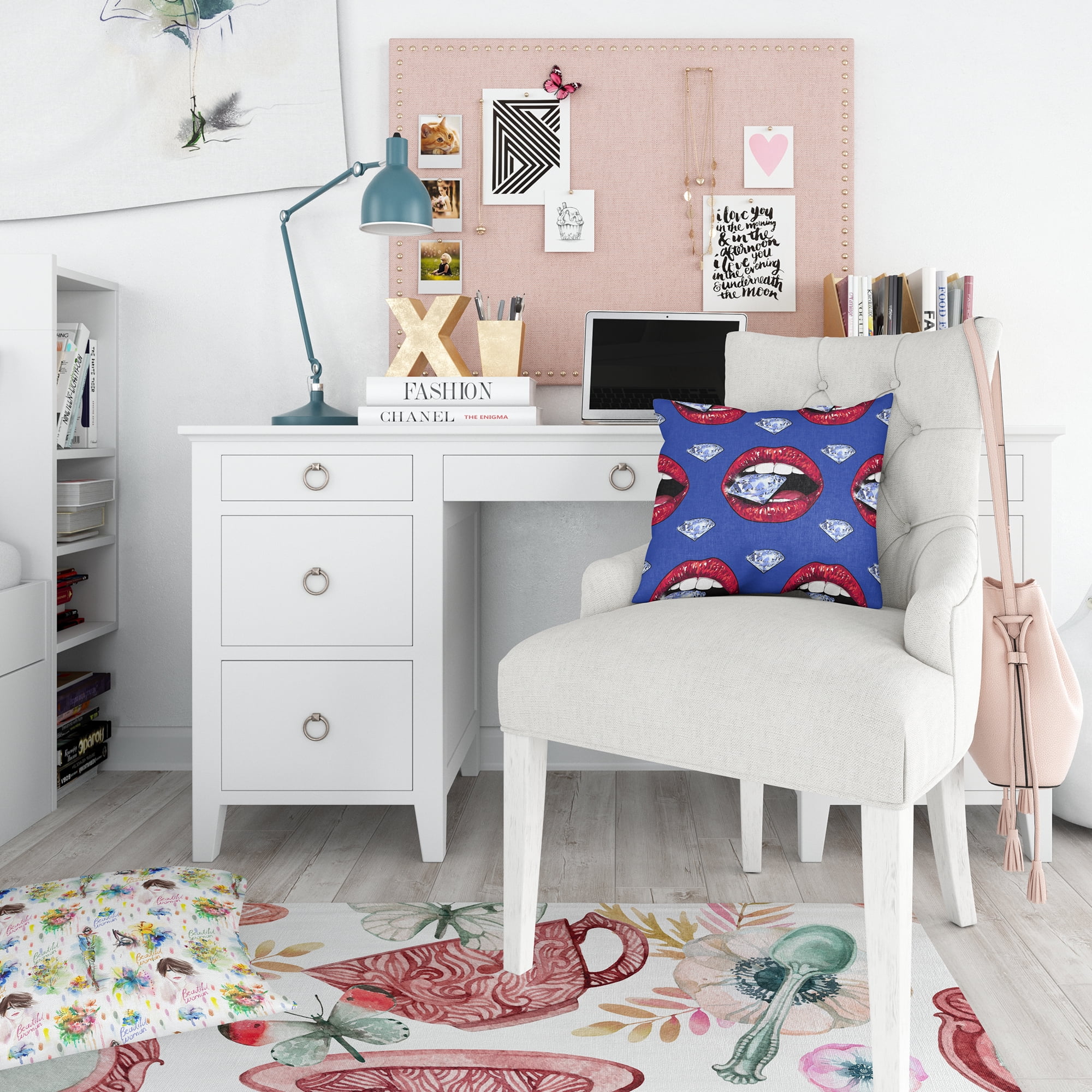 Designart 'Bright Red Lips Holding A Sparkling Brilliant' Modern Teen Duvet Cover Set