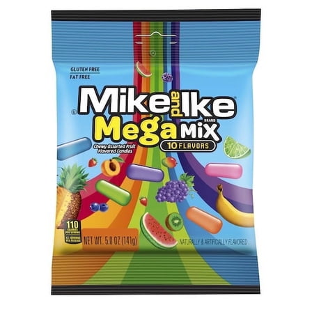 Mike and Ike Mega Mix Chewy Fruit Candy, 12 Pack, 5 oz Bags, Assorted 10 Flavors
