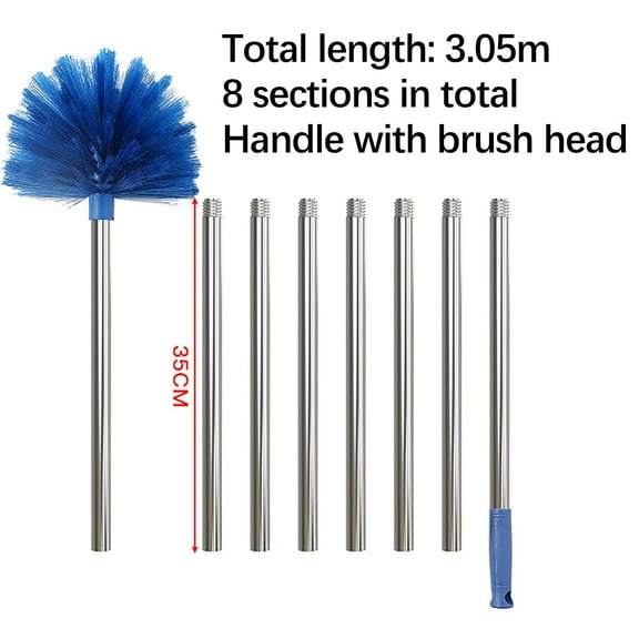 Duster with Extension Pole, 6-Feet Stainless Steel Pole, Medium Stiff Bristles, Ceiling Fan and Wall Cleaning Tool for Indoor and Outdoor Use