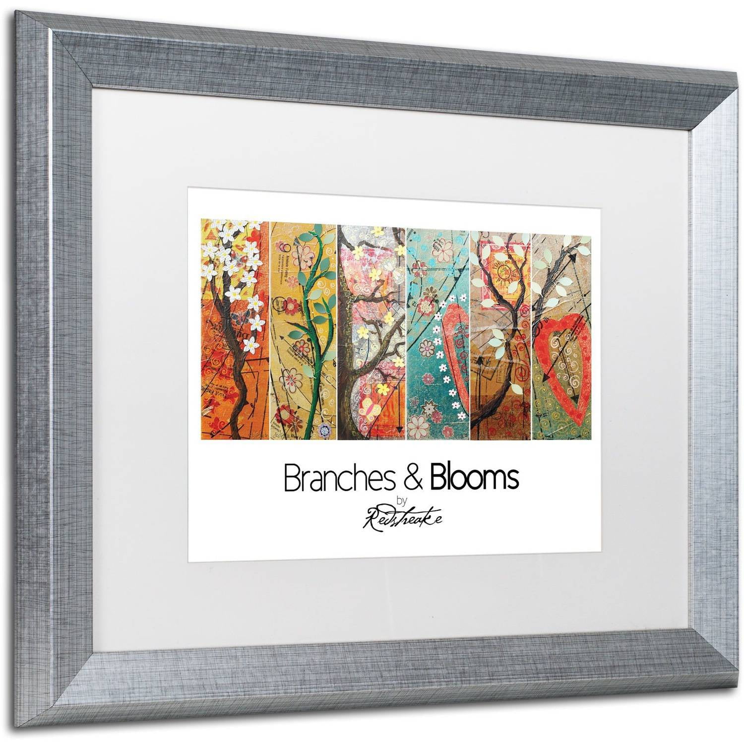 Trademark Fine Art "Trees and Blooms" Canvas Art by Jennifer Redstreake White Matte, Silver Frame