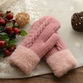 thumbnail image 2 of Xfvqtps Mens and Womens Mittens Full Fingered Knitting Plush Lining Wrist Warmth Thickened Solid Color Simplicity Non-Slip Windproof Warm for Cold Weather Winter Gloves Pink, 2 of 8