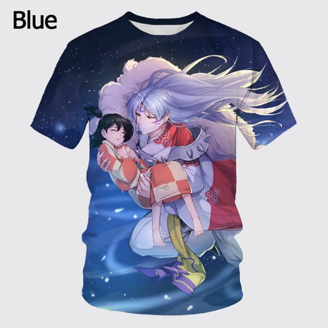 Verano Nueva Manga 2023 Corto anime inuyasha 3d Camiseta Impresión Moda Cuello Redondo casual top