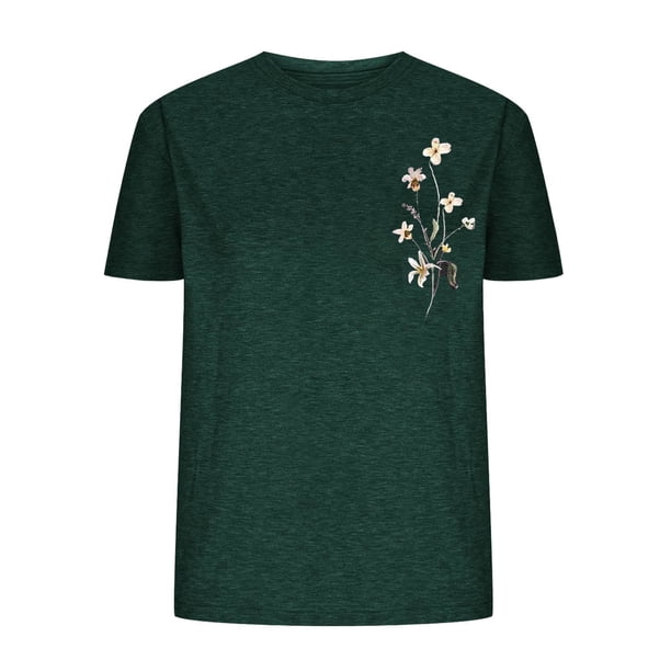 Tops de Manga Corta de las Mujeres, Cuello Redondo Impreso, Camiseta de Manga Corta para las Mujeres