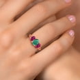 thumbnail image 4 of Gem Stone King 18K Rose Gold Plated Silver Green Malachite and Red Created Ruby Filigree Style 3 Stone Ring for Women (3.00 Cttw, Oval 8X6MM and 6X4MM, Size 8) (Size 8), 4 of 6