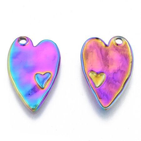 20 pc Ion Plating(IP) 304 Stainless Steel Pendants Heart Rainbow Color 23.5x15.5x2.5mm Hole: 1.8mm