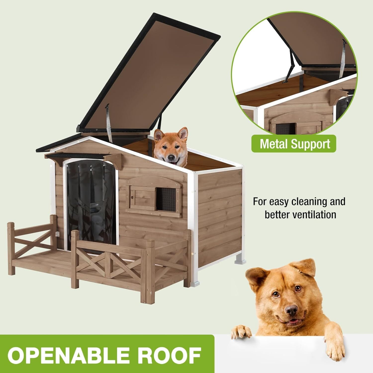 Aivituvin 44.6" L Dog House Outdoor with Anti-Chew Iron Frame, Weatherproof Dog Shelter Dog Crate for Small, Medium and Large Dogs Outside Light Brown