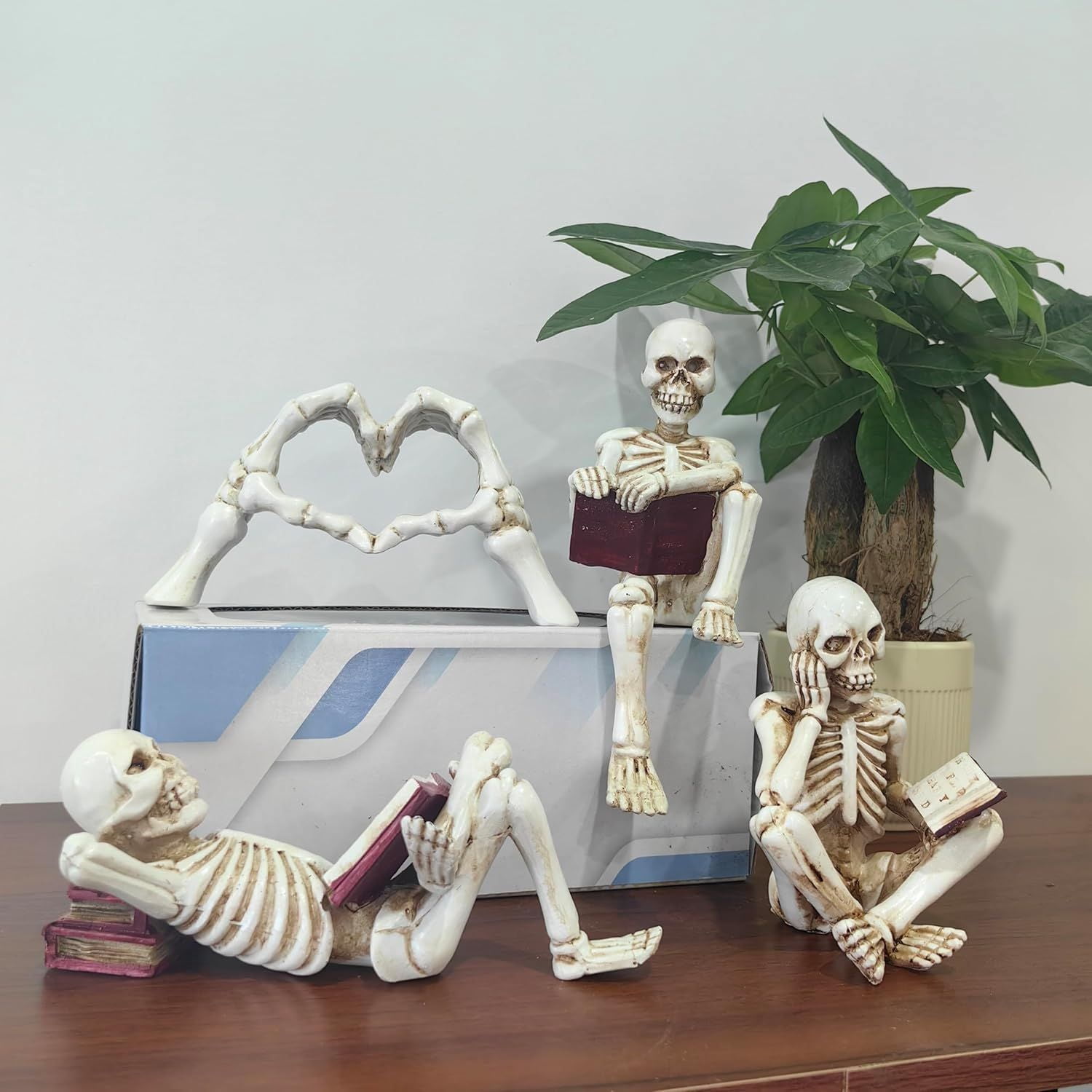 Skeleton Heart Hand Sculpture 6.3 Inch Gothic Resin Figurine for Dark Romance