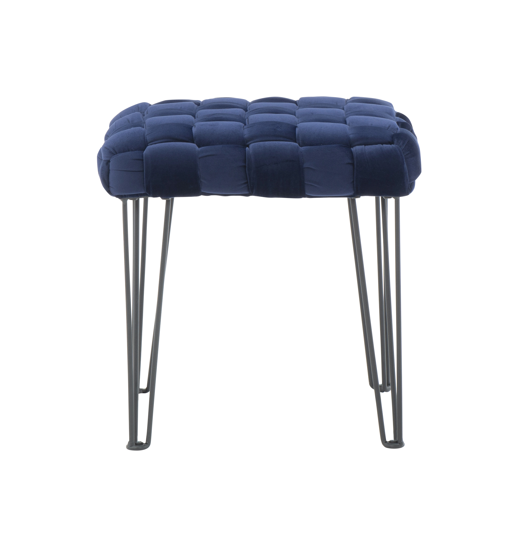 Powell Anya Square Handwoven Velvet Ottoman with Hairpin Legs, Navy