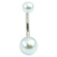 thumbnail image 1 of Belly Button Ring with Faux Synthetic Pearl Acrylic Designed Balls 14ga 3/8 inch, 1 of 5