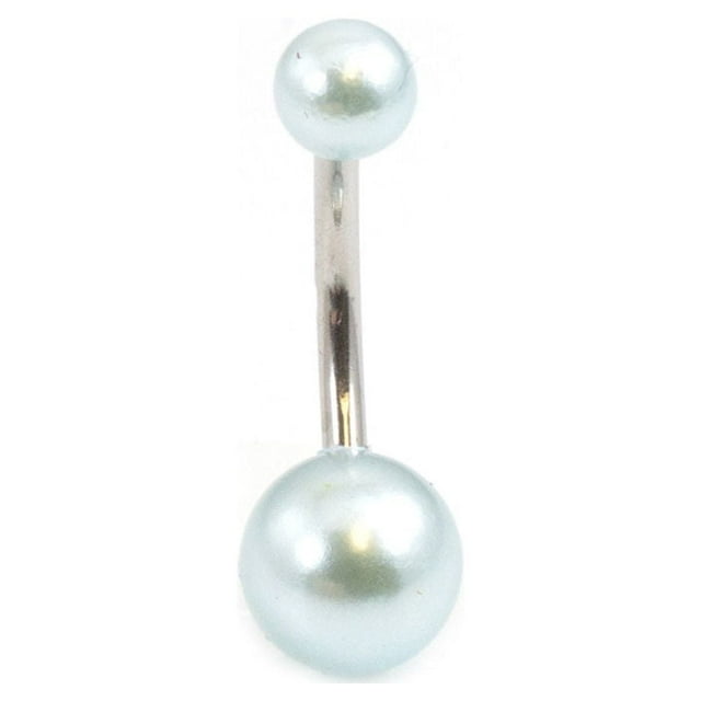 Belly Button Ring with Faux Synthetic Pearl Acrylic Designed Balls 14ga 3/8 inch