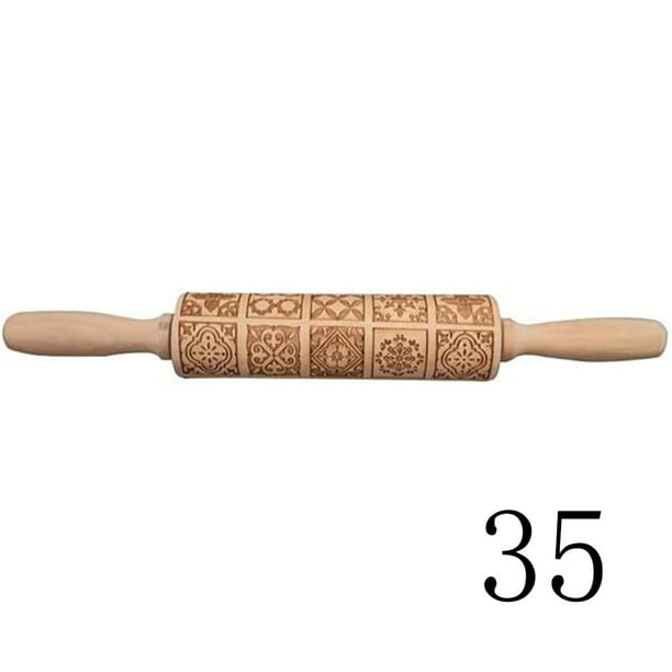 rodillo ram, herramienta duradera para hornear, galletas de madera maciza con bonitos diseños, grabado láser estilo parrilla europea JM Papelería