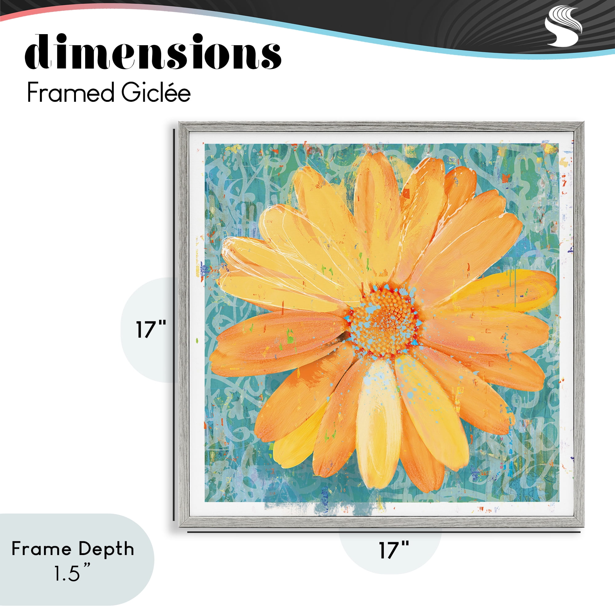 Stupell Industries Urban Daisy over Graffiti Gray Framed Giclee Art, design by Porter Hastings