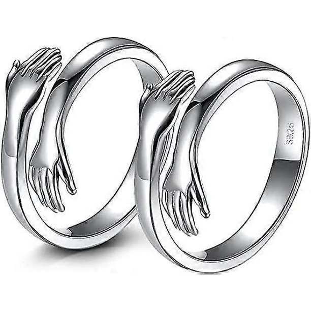 2pcs Hug Ring,925 Sterling Silver Hug Rings For Women Men Girls Love Hugging Open Promise Ring