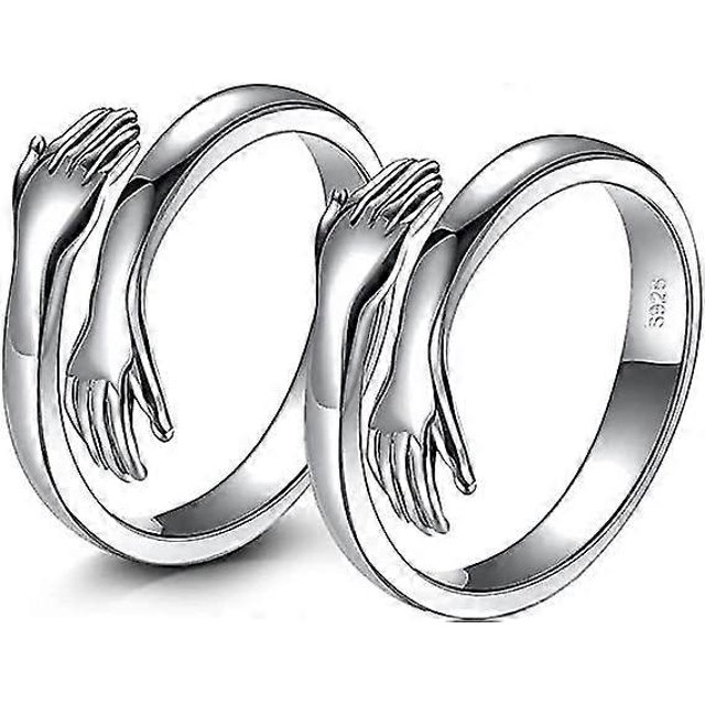 2pcs Hug Ring,925 Sterling Silver Hug Rings For Women Men Girls Love Hugging Open Promise Ring