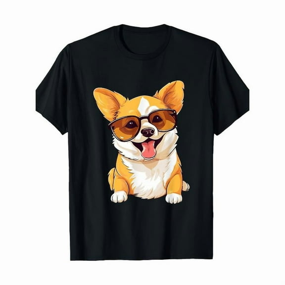 Retro Dog Glasses Tee Graphic T Shirt Tops Chihuahua Vintage Pet Lover Casual Cotton Shirt Black S-5XL