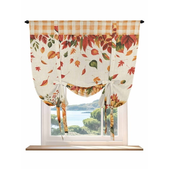 Orange Pumpkin Fall Tie Up Curtains for Windows 45 Inch Length Balloon Curtains Kitchen Adjustable Balloon Window Shade Thanksgiving Plaid Botanical Floral Rustic Tie Up Bathroom Curtain 42"x45"