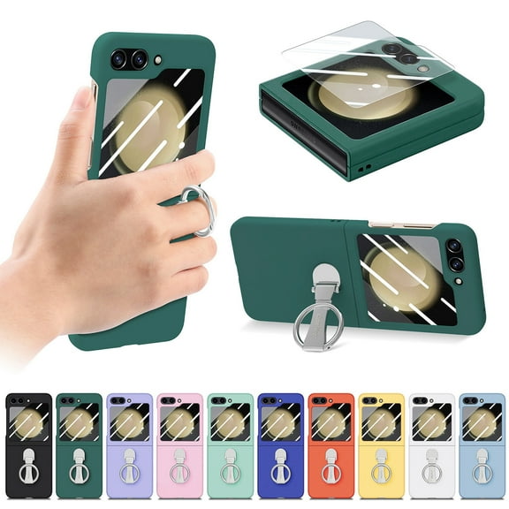 TECH CIRCLE Case for Samsung Galaxy Z Flip5 (2023) - Hard Plastic Shockproof Rugged Phone Case Slim Fit Lightweight Cover with Phone Ring Stand Holder, Dark Green