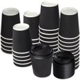 thumbnail image 2 of Ganfaner 50pk 12oz Disposable Paper Coffee Cups w/ Lids Stirs, No Sleeve Needed Insulated Double-Wall Paper Cup, Anti-Slip Perfect for Hot Cold Drinks Tea Chocolate Water Travel Party, 2 of 7
