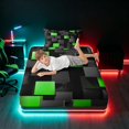 thumbnail image 5 of Manfei Abstract 3D Cube Twin Sheets, Geometric Checkered Bedding, Black and Green, Black Reversible 3pcs1 Flat Sheet + 1 Fitted Sheet + 1 Pillowcase, 5 of 6