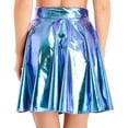 thumbnail image 4 of iixpin Women Shiny Metallic Skater Flared Skirts Holographic High Waist Pleated Skirts Dancewear Blue B XL, 4 of 7