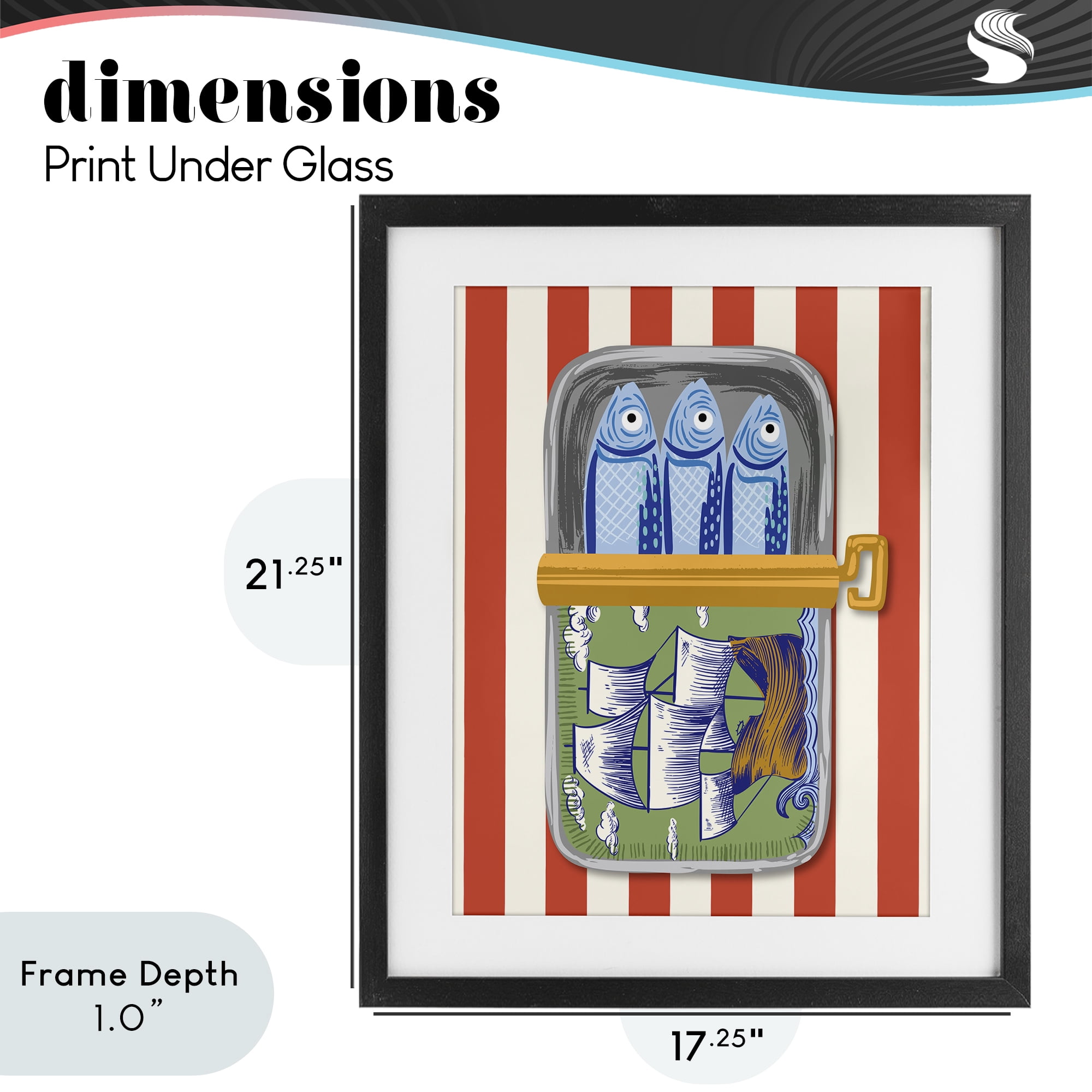 Stupell Industries Sardines with Antique Ship Black Framed Print Under Glass, design by Arrolynn Weiderhold